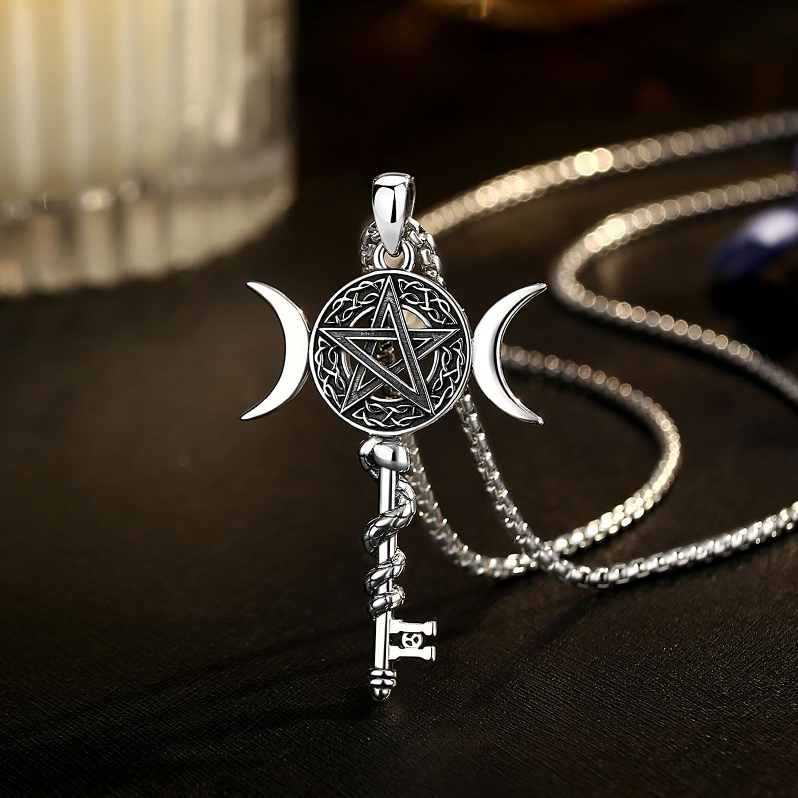 CELESTA Amuleto Sello de Lilith Colgante Serpiente Luna Diosa Collar Plata de ley 925 Joyeria Wicca Brujeria Esoterismo Regalo para Mujeres Espiritual