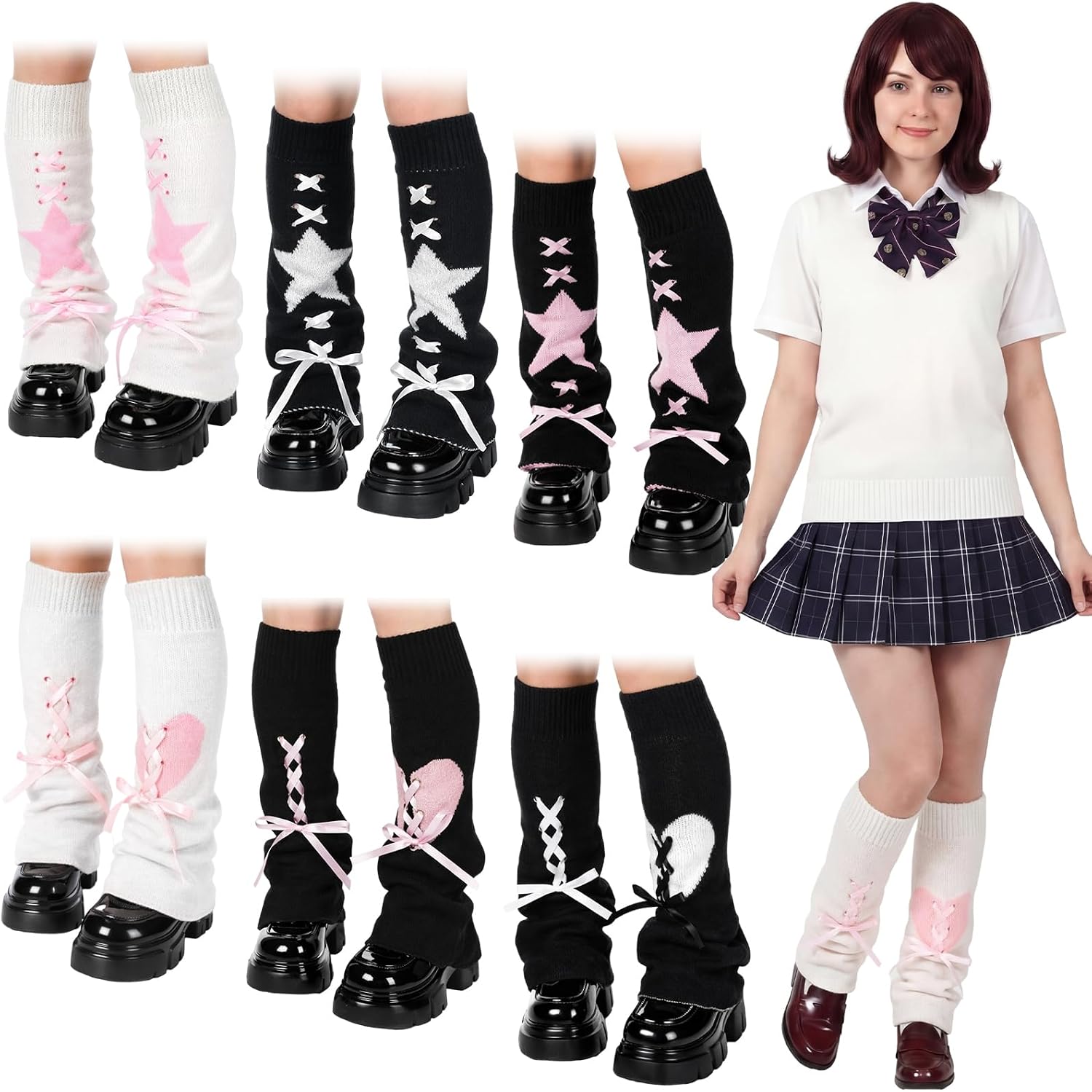 6 Pairs Kawaii Leg Warmers for Girl Y2k Harajuku Socks