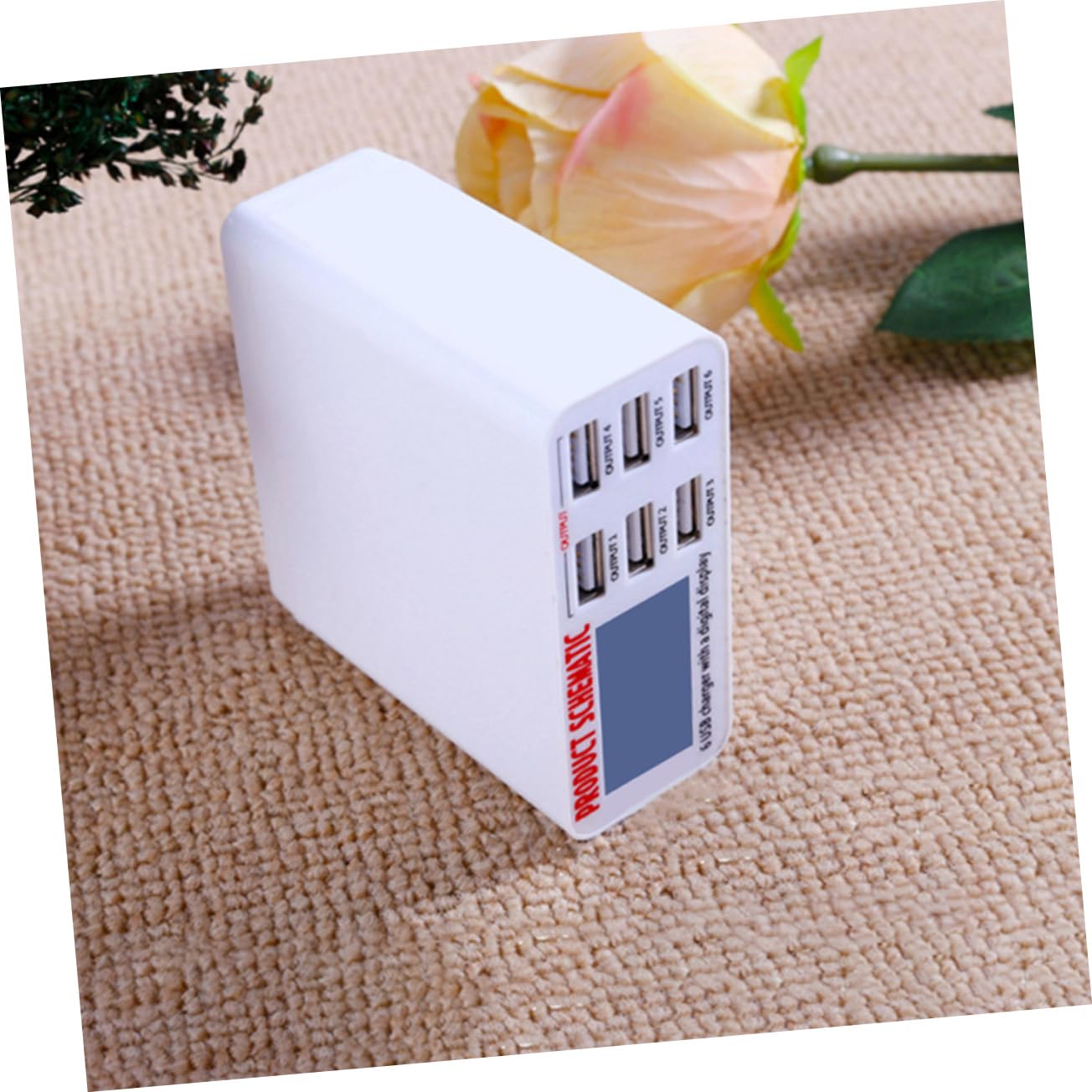 LALAFINA Estación de Carga Inteligente USB 6 Puertos para Múltiples Dispositivos, Usuarios Domésticos y Viajeros, Pantalla LCD, Protección contra Sobrecargas, Compacto, Adaptador Europeo