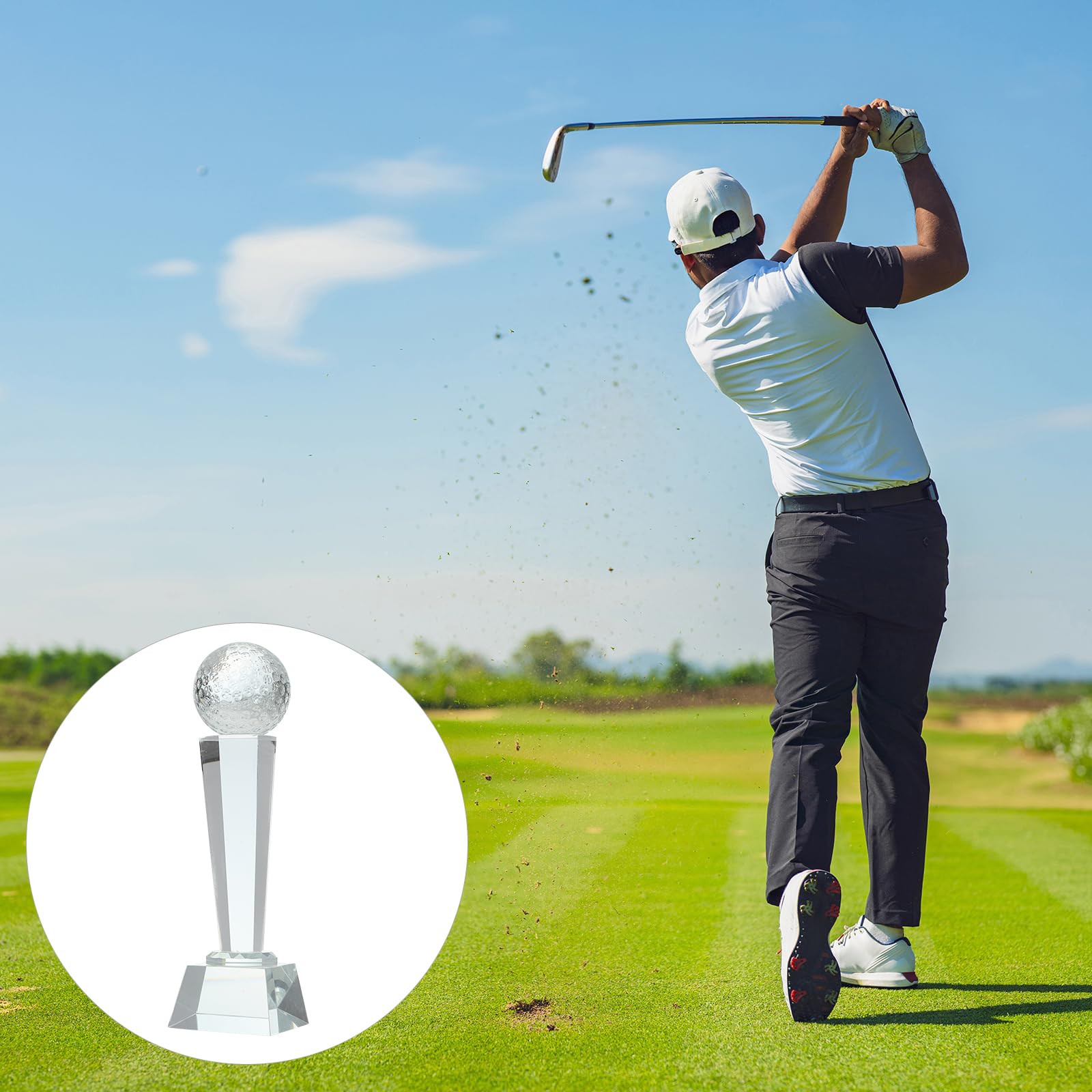 QUARKZMAN Kristallglas Trophäe Mit Box 9 X 2.8 Zoll 2Stk Golf Ball Champions Auszeichnung Für Schreibtischdekoration Turniere Sportwettbewerbe Briefbeschwerer Klar