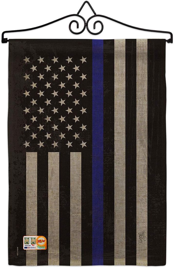 US Blue Stripe Burlap Garden Flag - Set Wall Hanger Armed Forces Police Cop Law Enforcement Sheriff Officer Line Support - House Decoration Banner Small Yard Gift Double-Sided Made In USA 13 X 18.5