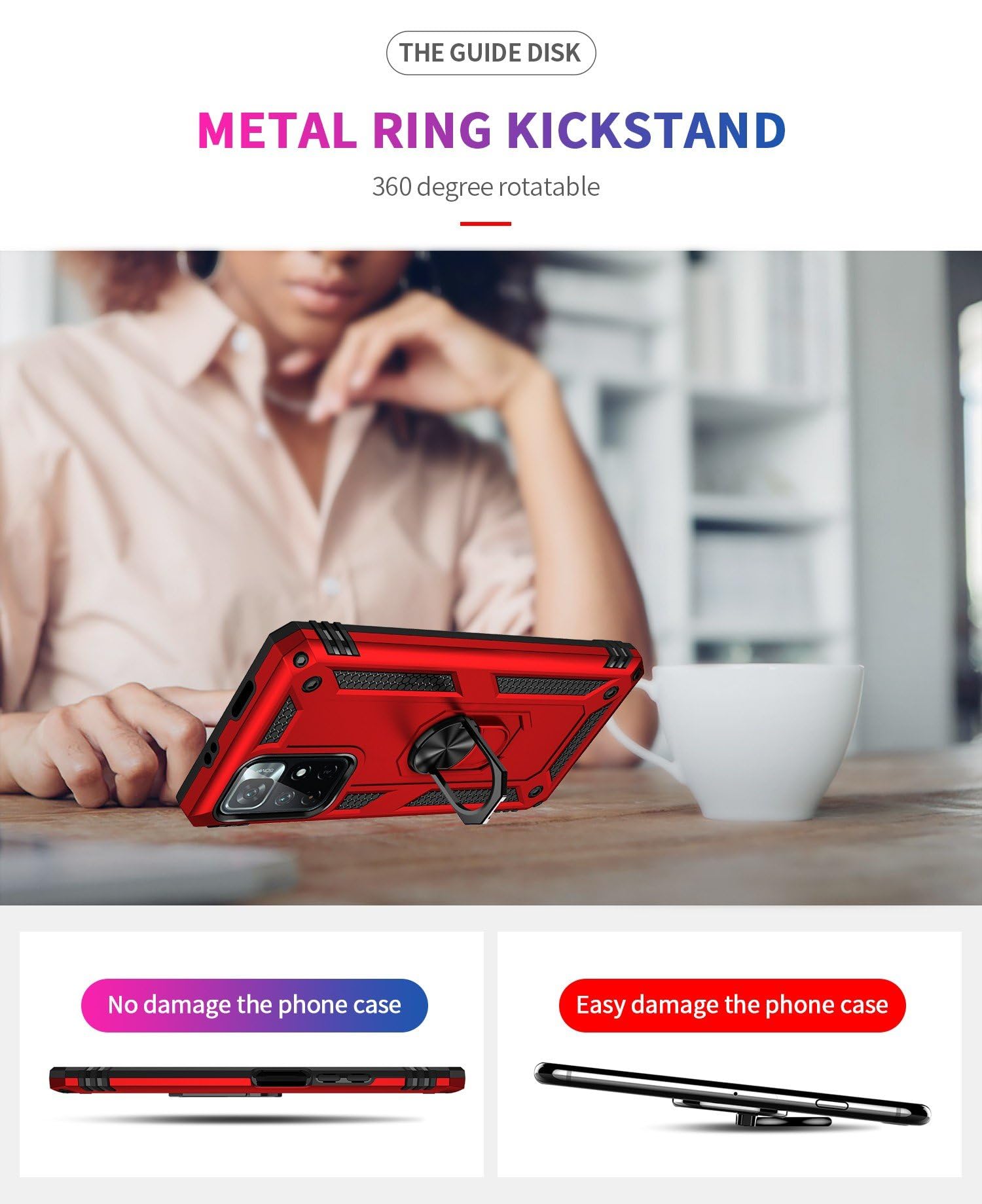 Cover per Xiaomi Redmi Note 11/Redmi Note 11s con Anello Custodia Supporto Magnetica Rigida Resistente Antiurto Doppio Strato Protettiva Calamita Bumper Case (Xiaomi Redmi Note 11/Note 11s, Rosso