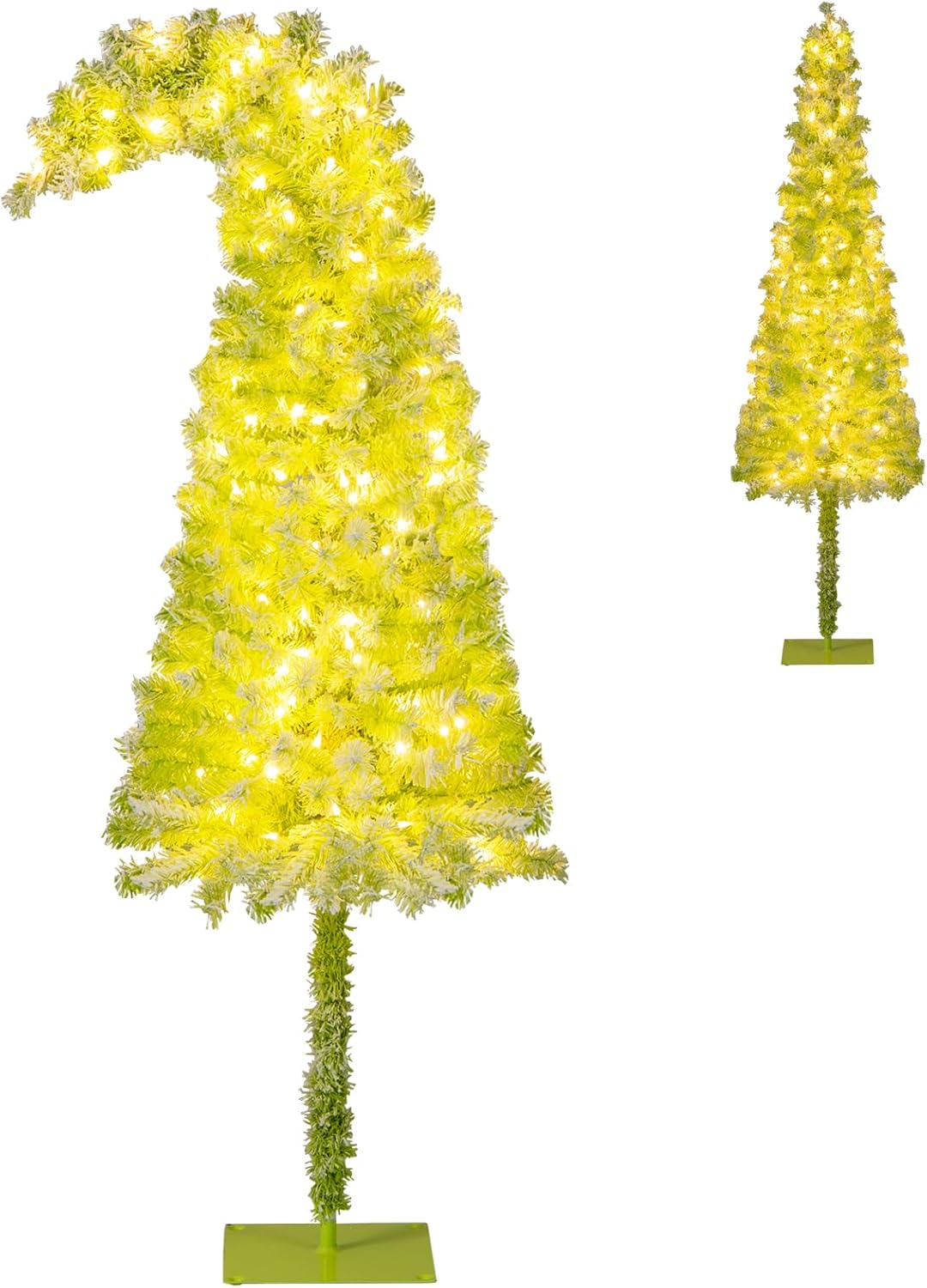 Goplus 6 FT Pre-Lit Whimsical Christmas Tree, Bendable Grinchs Xmas Tree with 290 Branch Tips, 120 Warm White LED Lights, 8 Modes, Artificial Slim Pencil Tree for Home Office Party Decoration