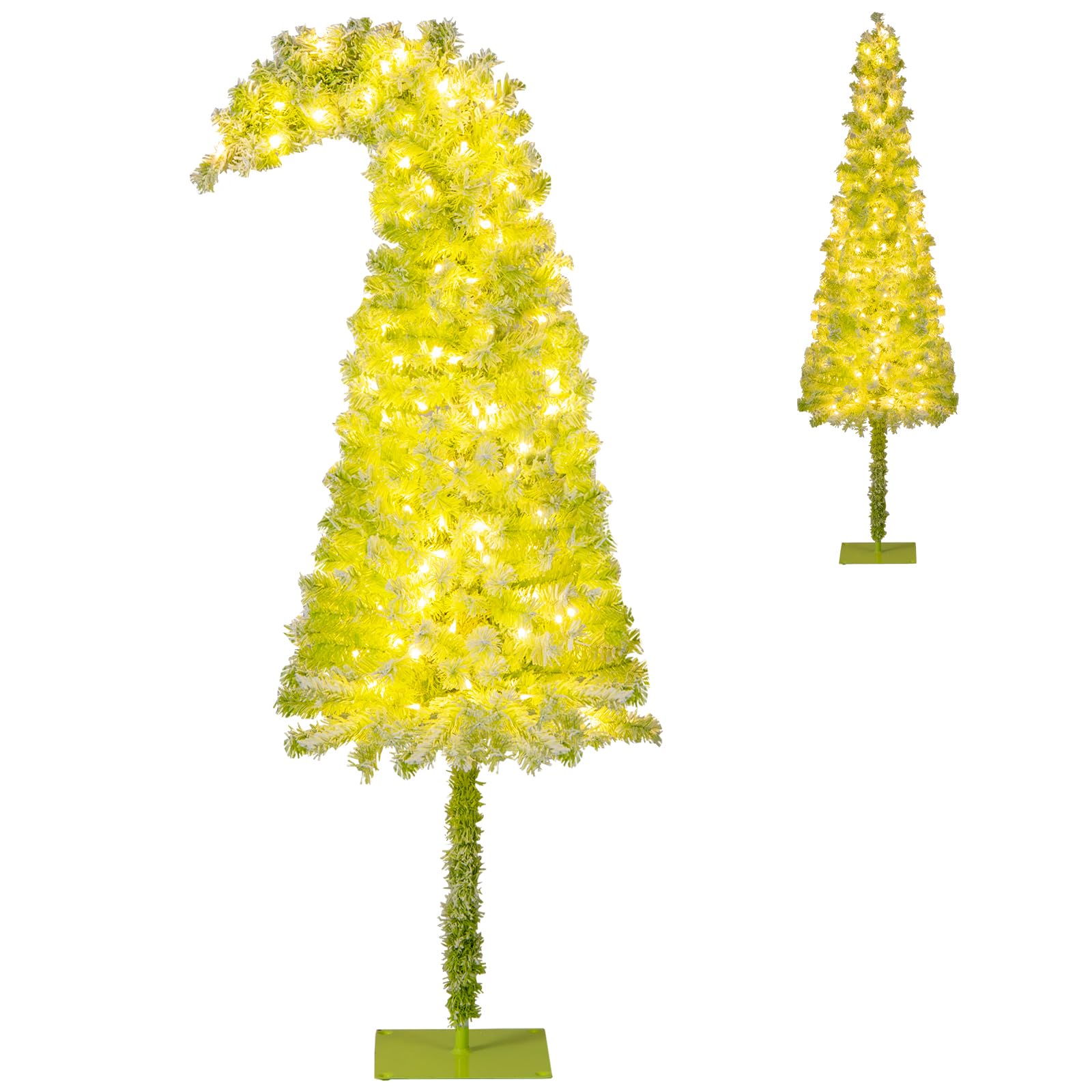 COSTWAY Árbol de Navidad Nevado con Luces 180cm, Cima Flexible, Arbol de Navidad Estrecho con Luces Incorporadas, 8 Modos con 120 LED Blancas Cálidas, 290 Puntas de Ramas (180 cm)