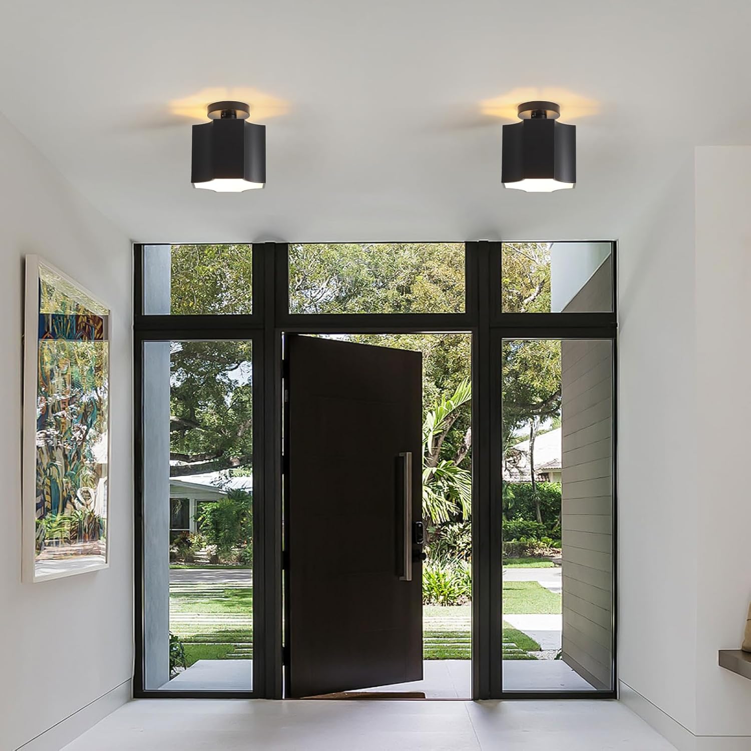 Geometry Semi Flush Mount Ceiling Light 2 Pack,1-Light Hexagon Flush Mount Ceiling Lights - Modern Farmhouse Black Metal Kitchen Island Lighting Fixtures for Hallway,Bathroom,Dining Room