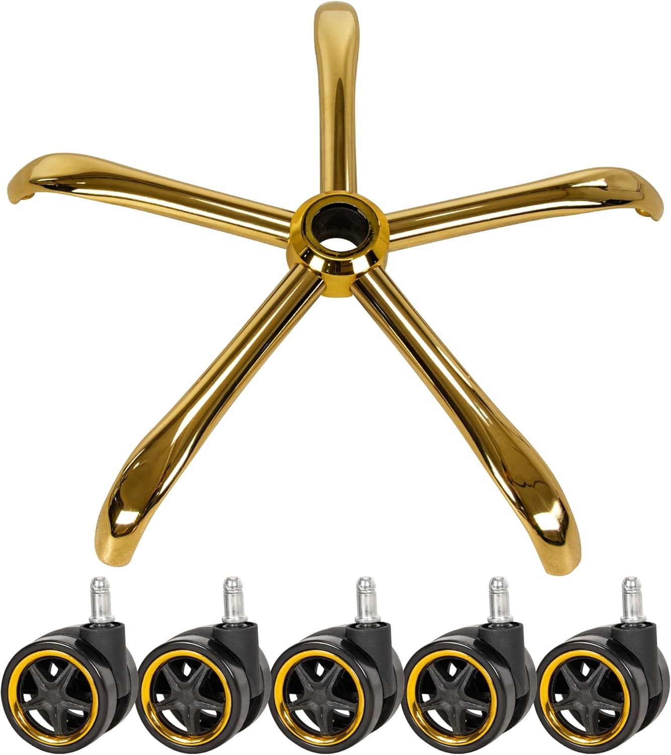Frassie Office Chair Base Replacement with Wheels, Heavy Duty 2500LBS Metal Stool Chair Base, 28 inch Desk Chair Base Replacement Part (Gold)