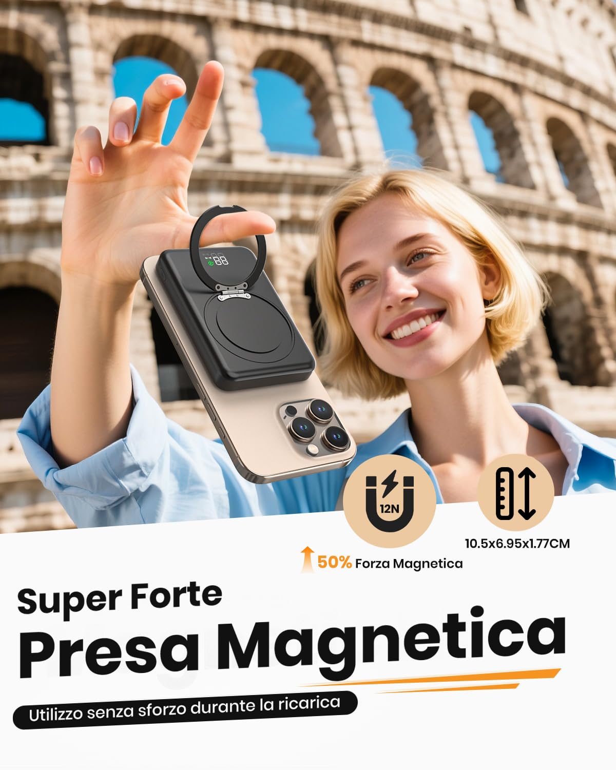 SOARAISE Power Bank Magnetico 10000mAh - 20W PD Ricarica Rapida Caricatore Portatile, Power Bank Wireless con USB C Ingresso e Uscita per iPhone 16/15/14/13/12/Pro/Pro Max