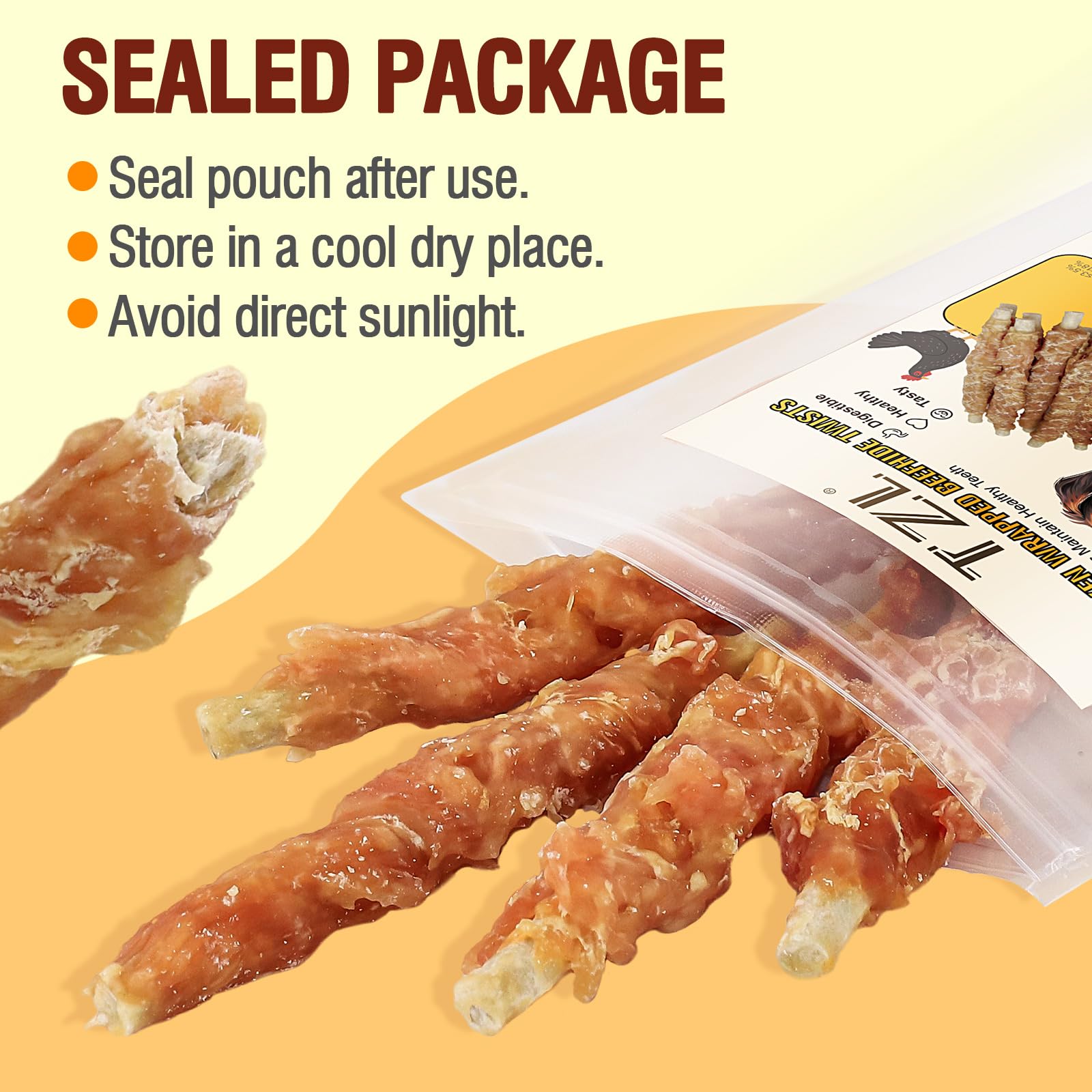 TZL 100g Snacks per Cani in Pelle Bovina Avvolta nel Pollo, Bastoncini Naturali per la Pulizia dei Denti e Masticativi di Lunga Durata per Cani di Piccola e Media Taglia, 4,7 pollici (12 cm) (100g)