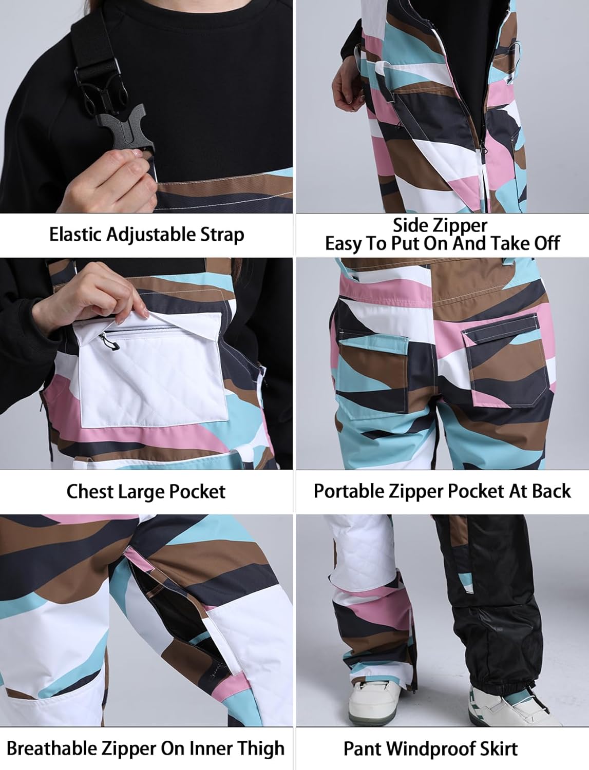 GSOU SNOW Womens Ski Bibs Snowboard Bibs Pants Snow Overalls Waterproof Windproof Winter Outdoor Sports Insulated Warm