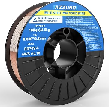 AZZUNO Mig Solid Welding Wire, ER70S-6 Mild Steel Gas Mig Wire .030" 10-LB, 1-PACK