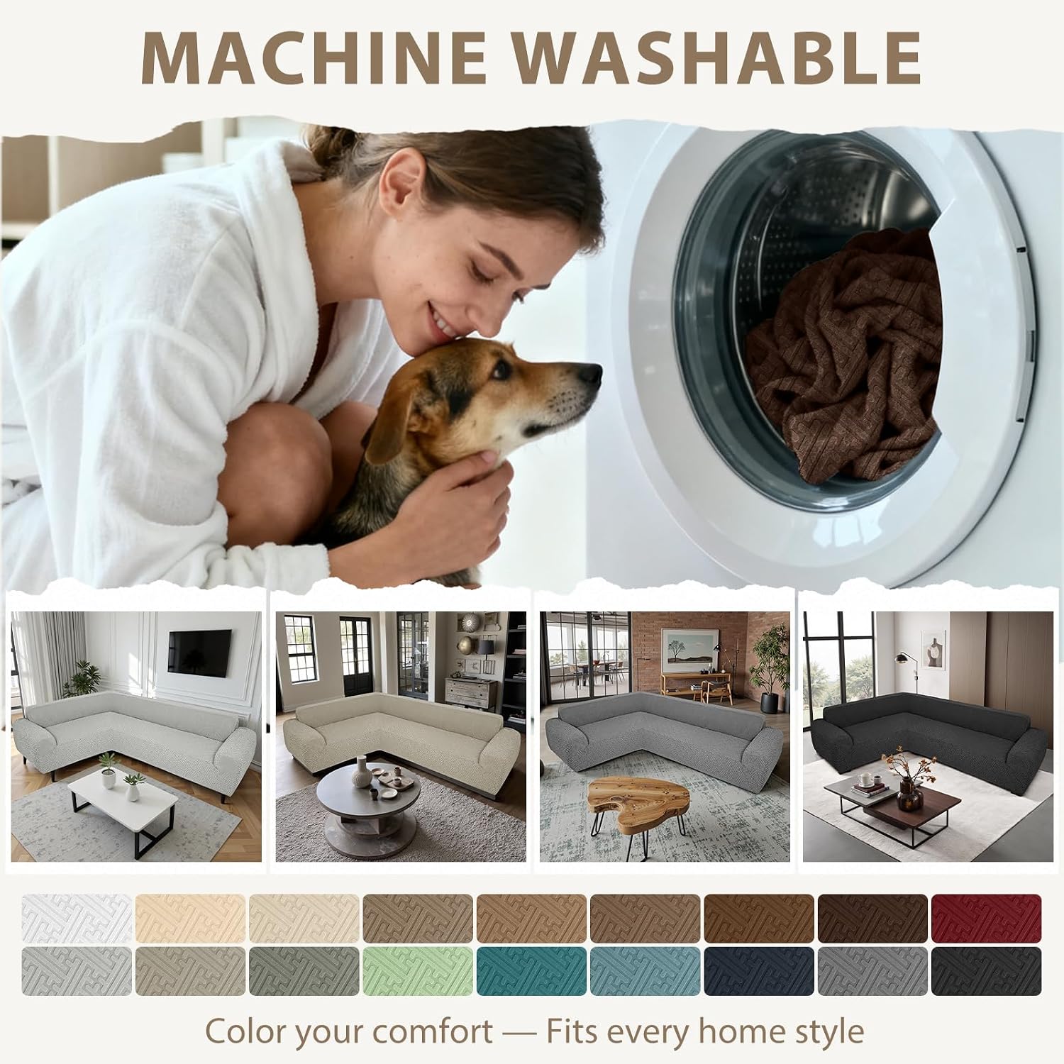 Sectional Couch Covers L Shape Sofa Cover 1-Piece Stretch Corner Couch Covers Non Slip Washable Sofa Slipcovers Soft Fleece Furniture Protector for Dogs Pet (X-Large, Dark Brown)
