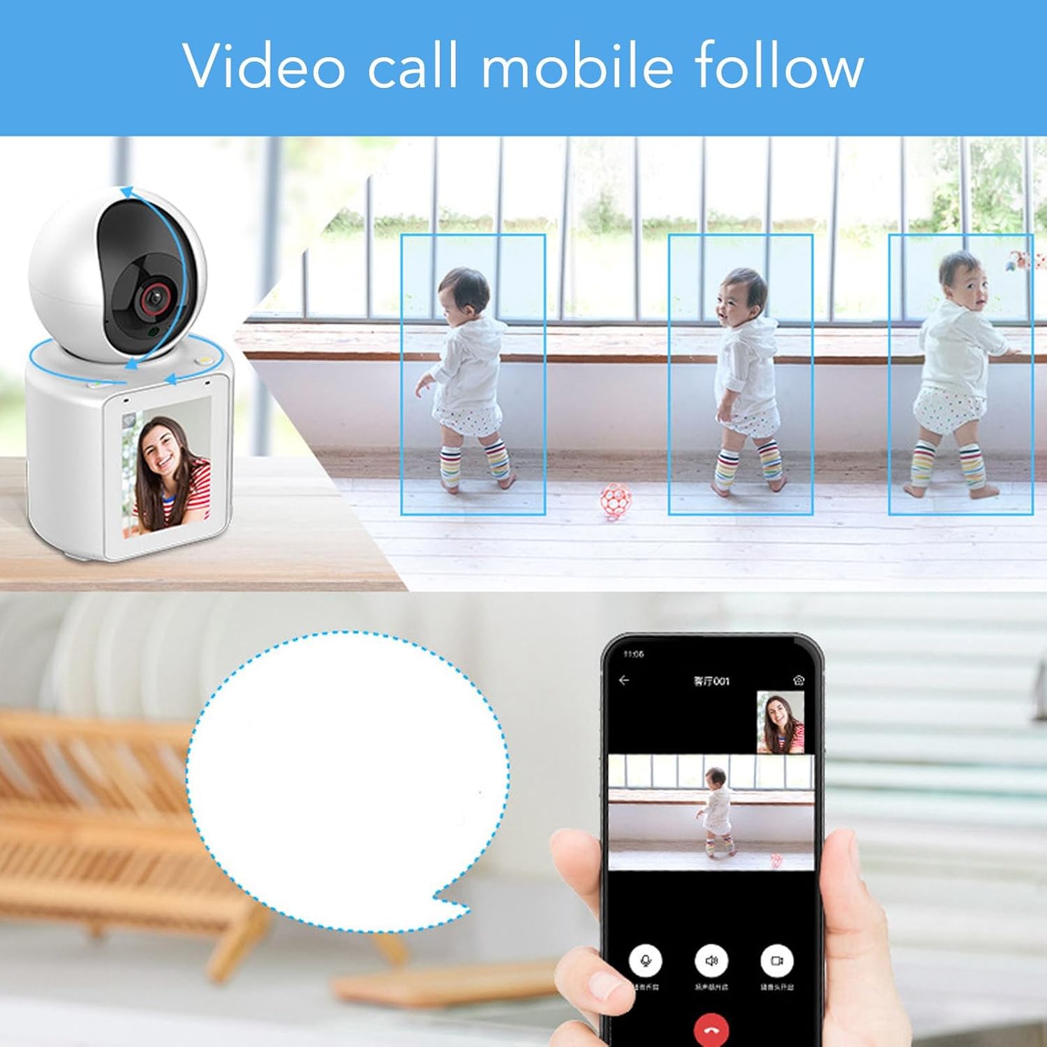Video Calling Pet Dog Indoor Camera, Two Way Video Camera, Security Camera for Home, Baby Elder Nanny Dog Pet Camera with Phone app, AI Motion Detection (US Plug)