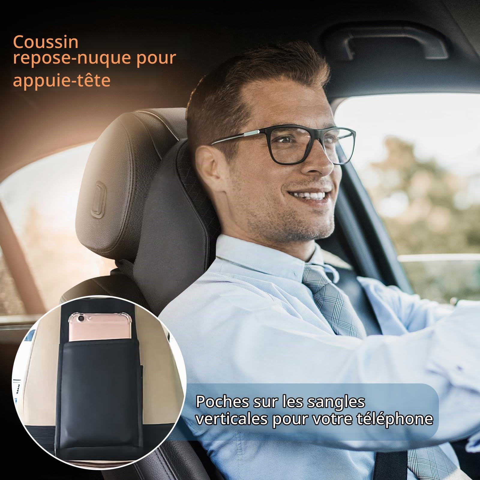 ZATOOTO Coussin Cervicales Voiture，Mousse à Mémoire de Forme, Respirant | Noir, Housse Respirante Lavable, Soutien Tête-Épaules-Cou, Réduit la Fatigue, Appuie Tete pour Repos & Longs Trajets