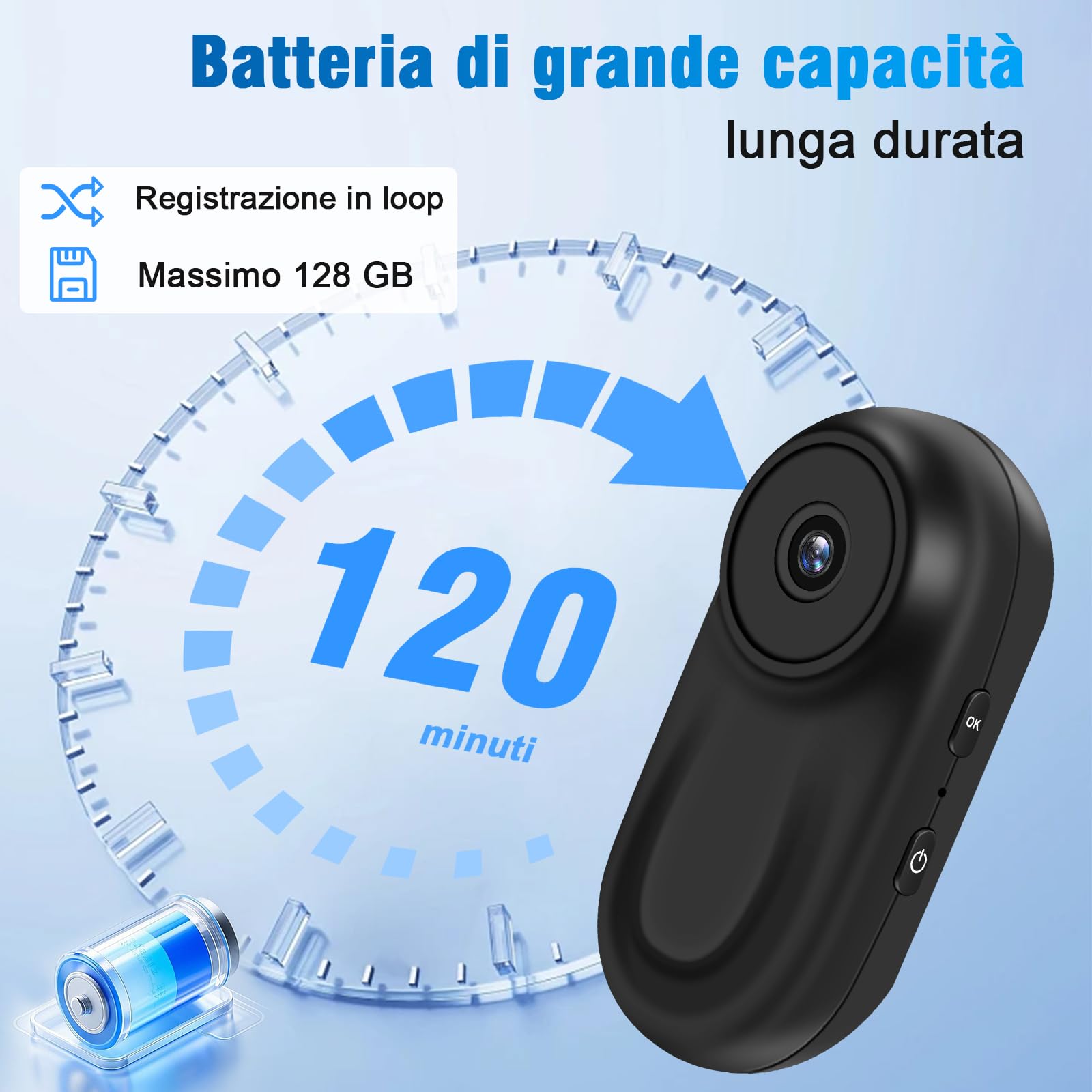 Action Camera 1080P, Fotocamera Sportiva Mini con Visione Notturna 150°, Telecamera Sportiva Magnetica IPX4, Kit Accessori per Casco/Bici/Moto, Schermo LCD + Gancio 360° Per esterni e vlog