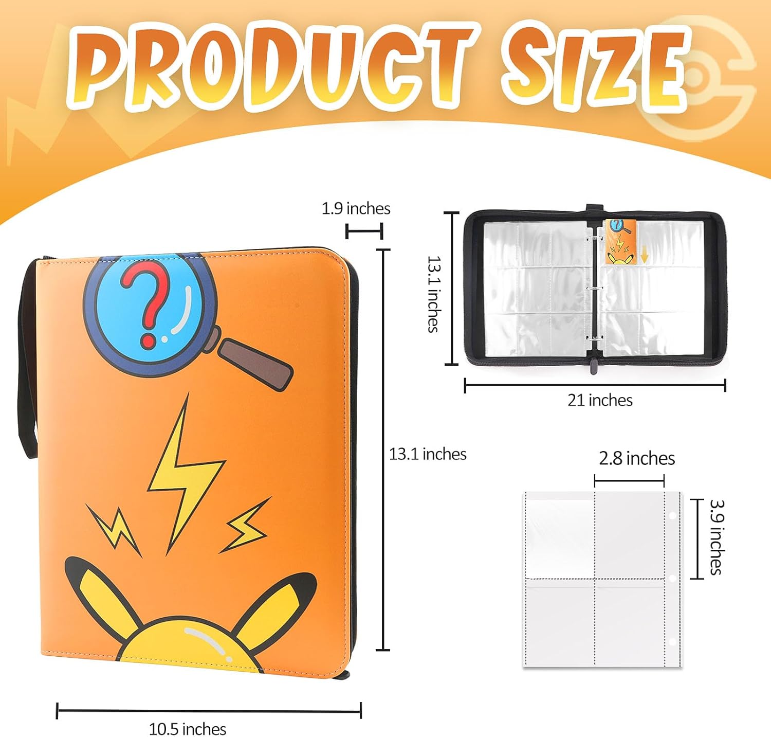 GOROMA Card Binder 9-Pockets, 900 Pockets Card Holder with 50 Removable Sleeves, Trading Card Collector Zipper Album Holder, Orange