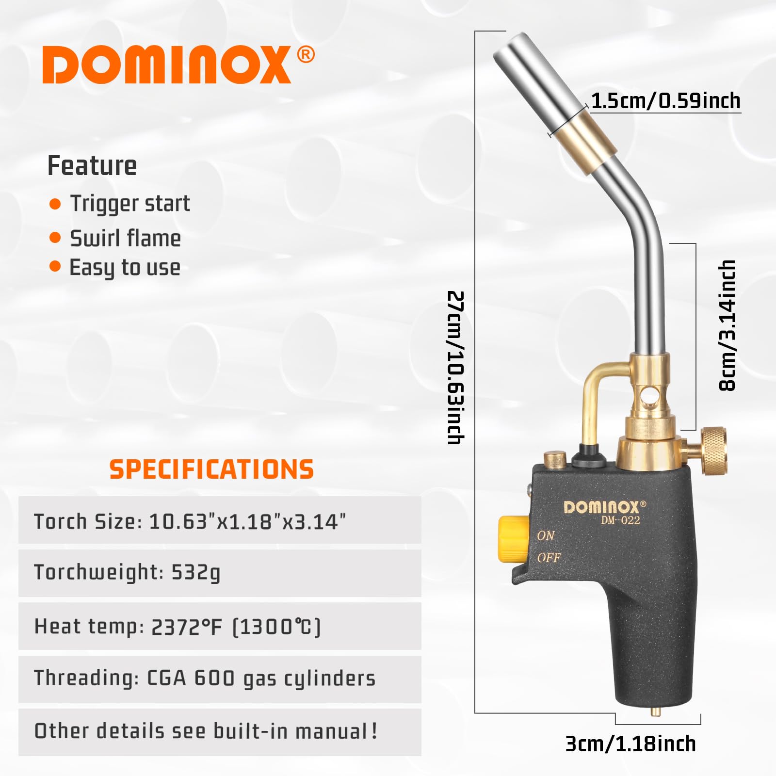 Antorcha de Propano de Alta Intensidad - Cabeza de Antorcha de Gas de Arranque Para Soldadura - Compatible Con Tanque de Propano, MAP y MAP Pro