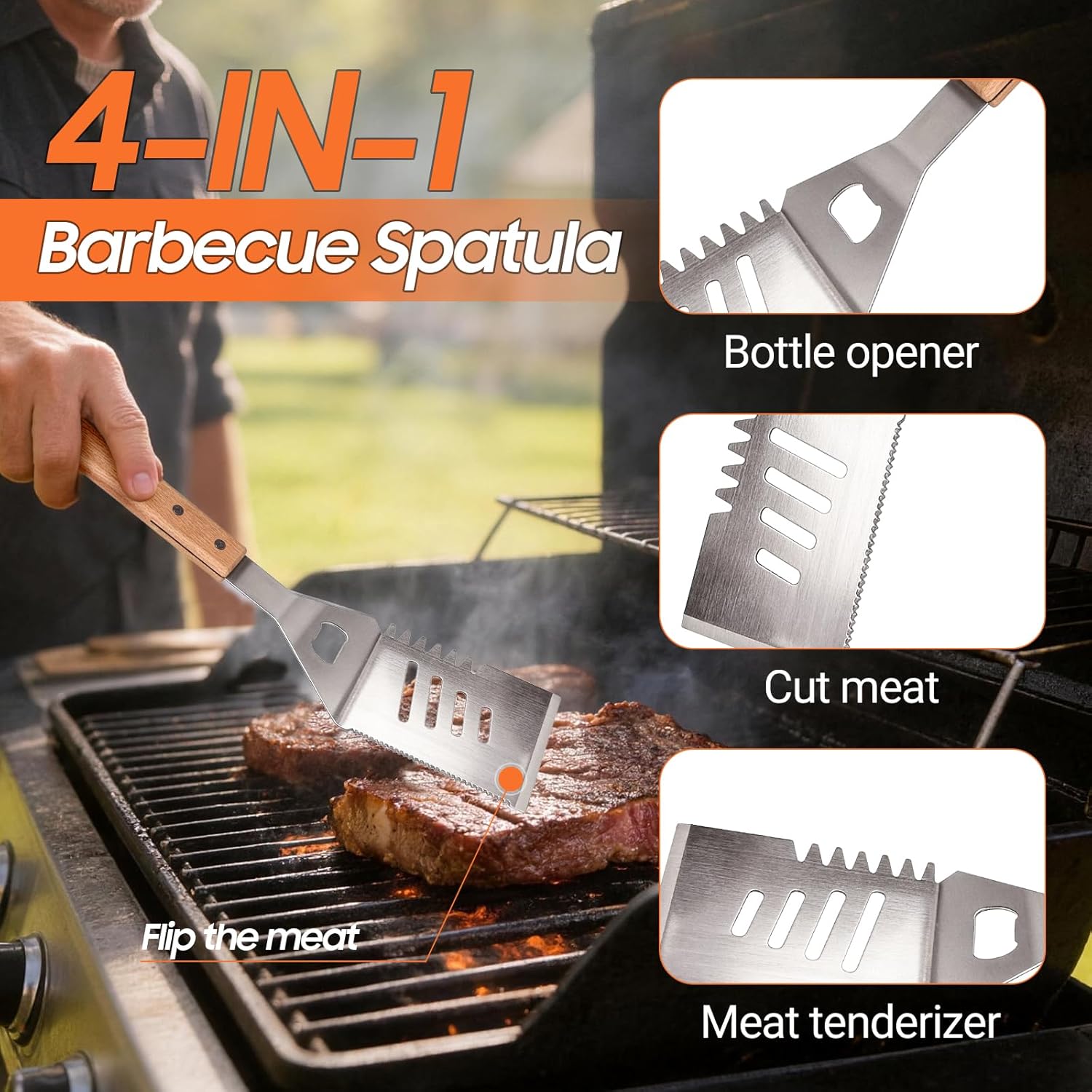 18Pcs BBQ Grill Tools Set, Outdoor Grill Utensils Set Grill Accessories Barbecue Tool Set with Spatula, Tongs, Fork, Basting Brush Etc, Carry Bag, Camping Backyard, Perfect Grilling Present for Men