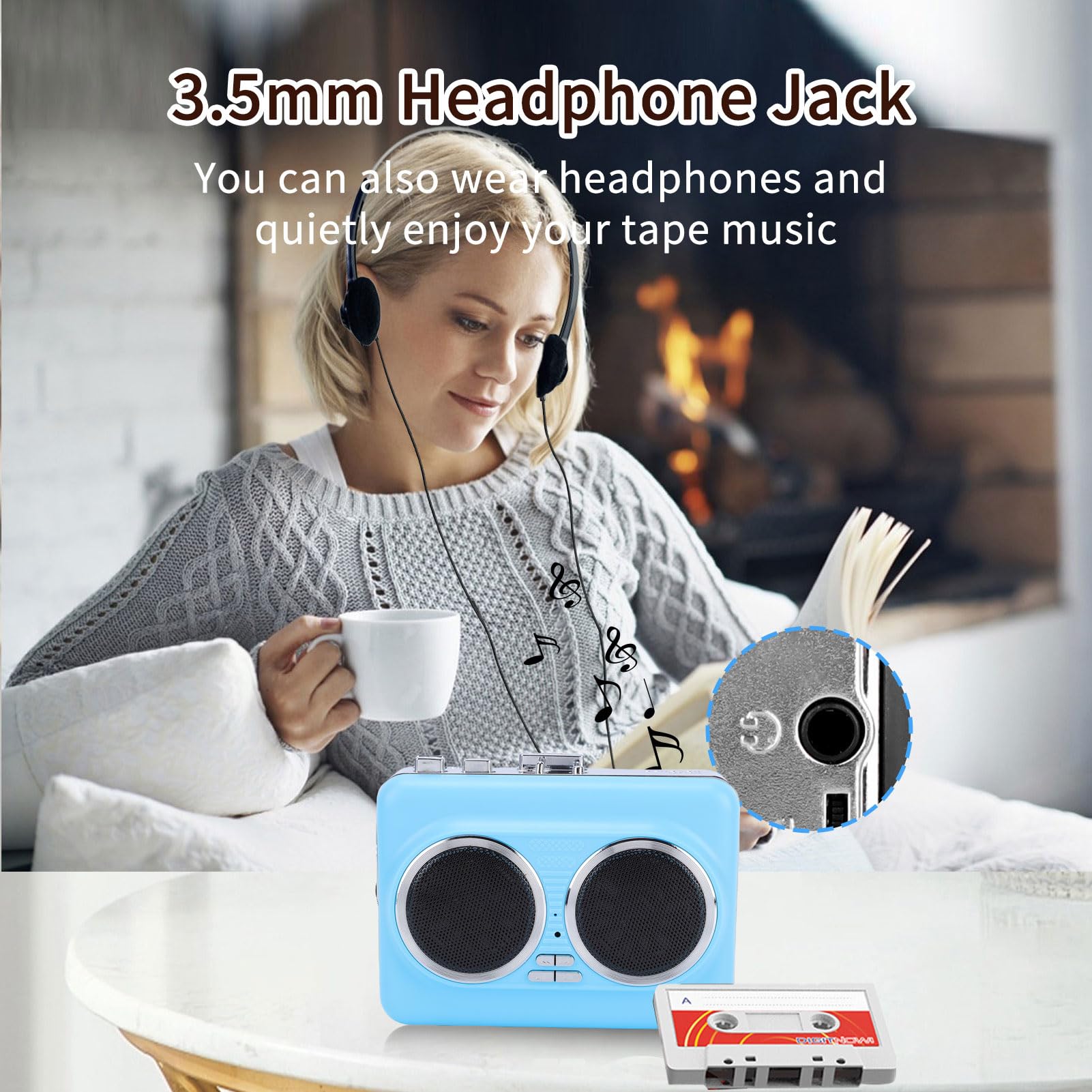 Tosuny Lettore di Cassette, Convertitore Portatile da Cassetta a Digitale, Altoparlante Integrato, Lettore Walk man, Convertitore da Cassetta USB a MP3 con Jack per Cuffie da 3,5 Mm e (BLUE)