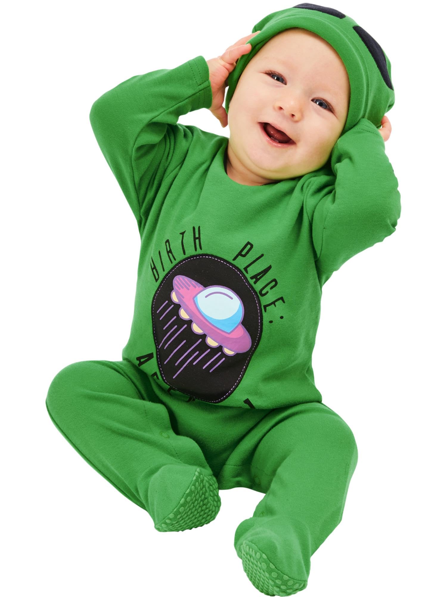 Smiffys Alien Baby, Green All In One & Hat, Halloween Child Fancy Dress, Alien Dress Up Costumes, Baby - Age 9-12 Months - Image 3