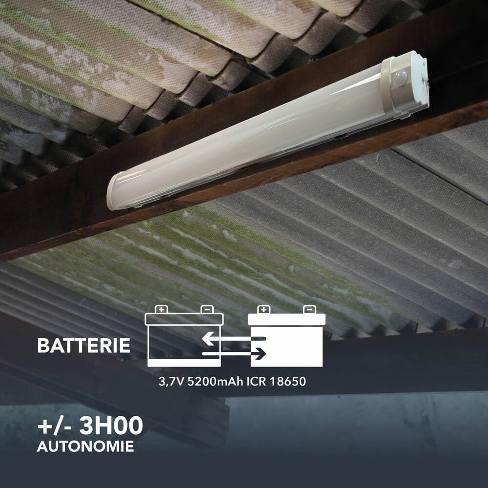 TIBELEC Réglette solaire LED avec détecteur infrarouge 5W / 850LM - IP65 - Batterie haute capacité remplaçable