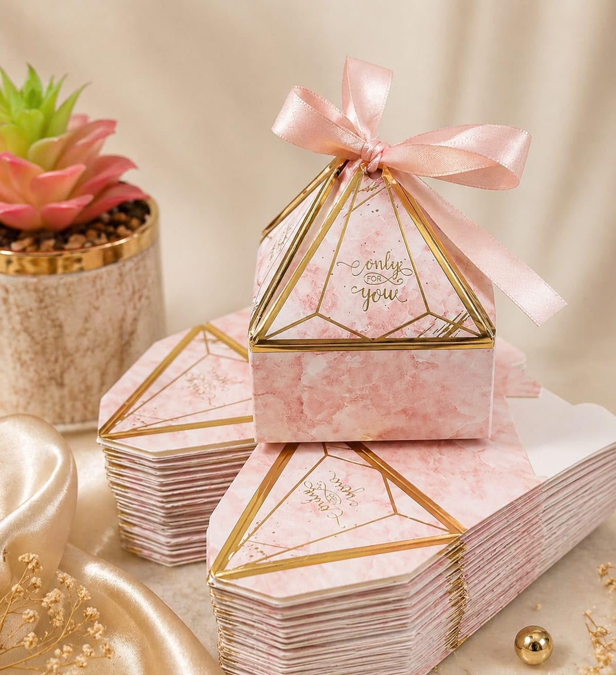 VRB Dec 40pcs Small Diamond Gift Boxes for Packaging/Gift Boxes for Gifting,hamper boxes for gift empty,gift hamper box for gifting,return Gifting,Chocolates, Dry Fruits, Wedding & Pooja Gifts. (40 Pcs Pink With Ribbon)