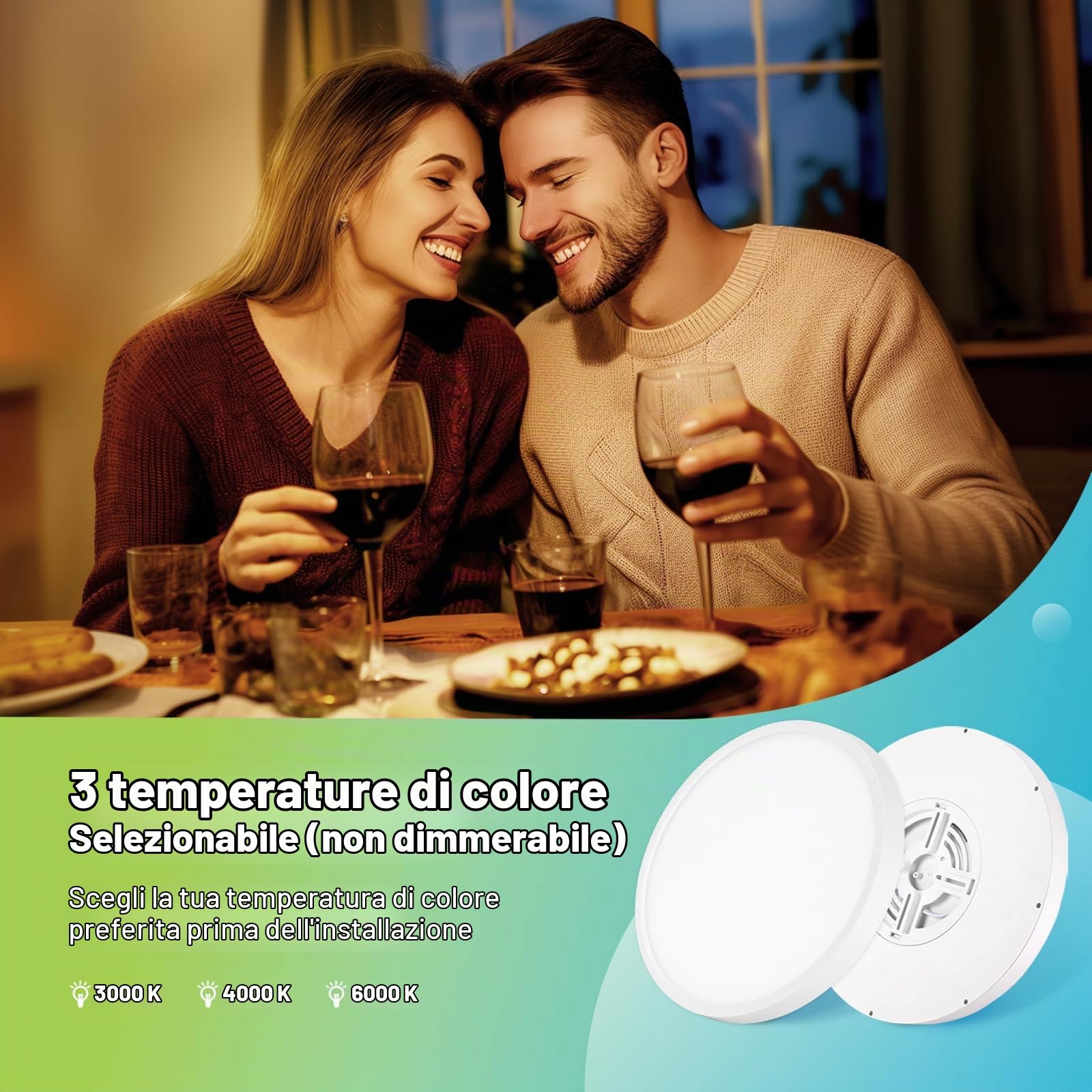Yafido 24W 3 Tonalità Luce Plafoniera LED Soffitto Crepuscolare con Sensore di Movimento, IP44 Radar Lampada con Sensore di Movimento Interno, Motion Sensor Ceiling Light per Corridoio Scale, 2Pezzi