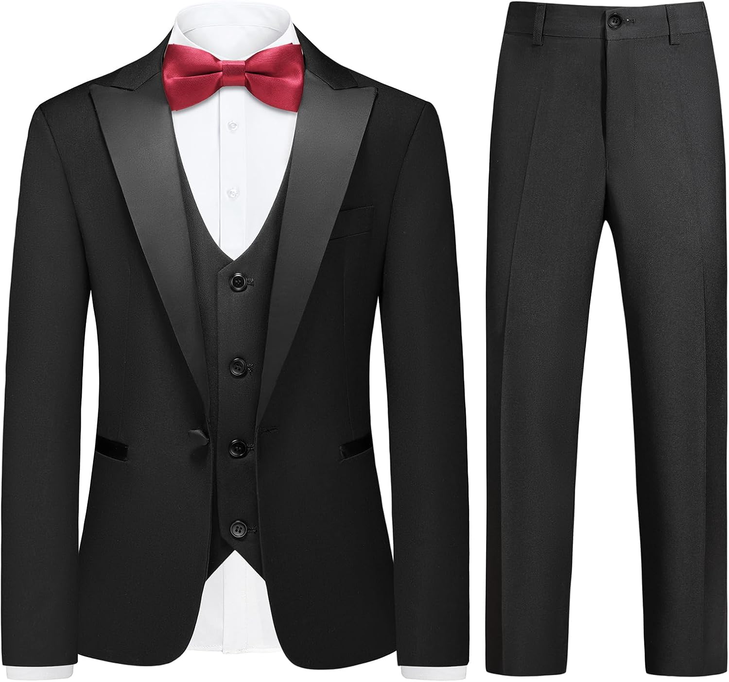Rogers & Morris Boys Tuxedo Suit Formal Outfits Slim Fit Solid Kids 5 Piece Suit Set Peak Lapel