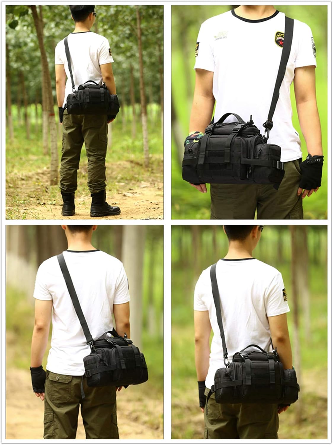 UNISTRENGH Tactical Assault Gear Sling Pack Hiking Duffle Fanny Packs MOLLE Compact Utility Military Waist Range Bag Heavy Duty EDC Camera Shoulder Backpack (Black)