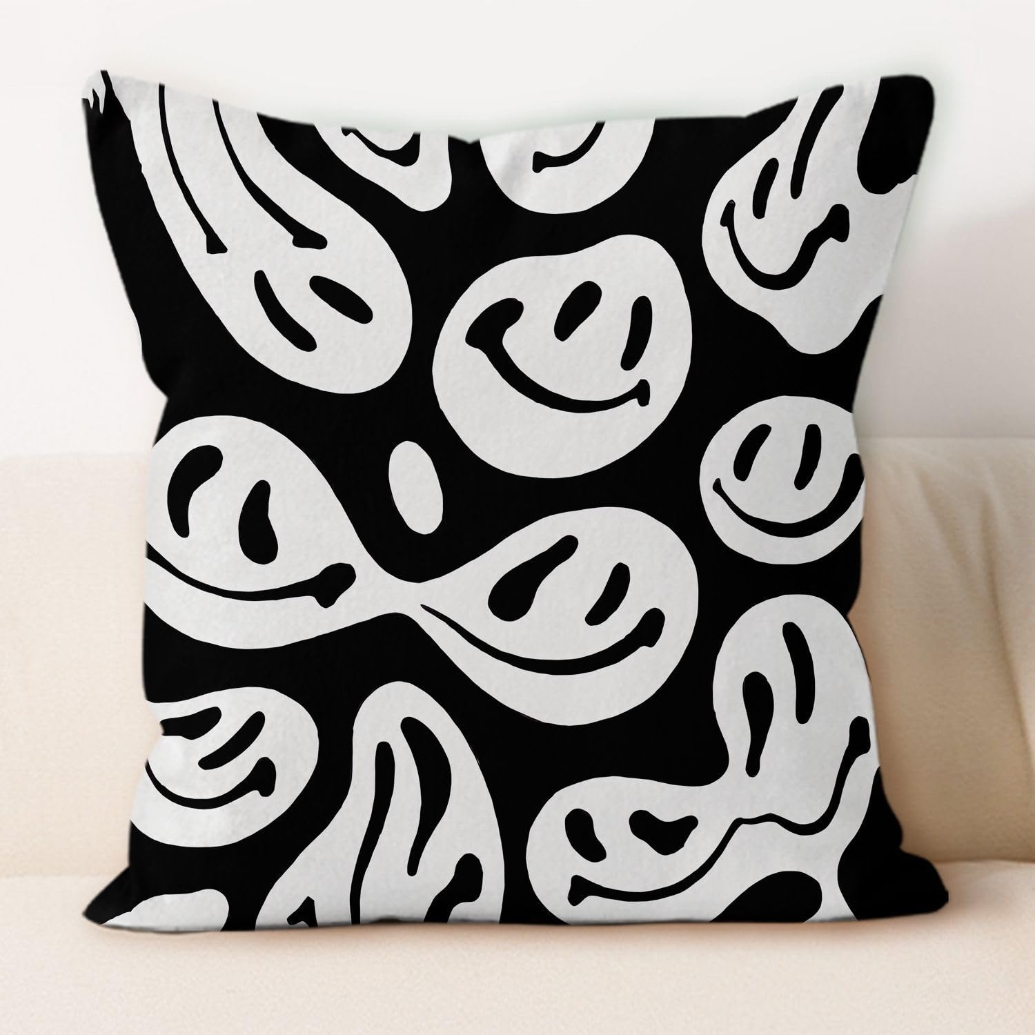 Cushion Covers White Smiley Face Square Cushions With Covers,Sofa Pillows Covers Decorative Soft Short Plush Cushion Covers,Pillowcase For Couch,Bedroom,Car,Garden,Outdoor Cushion Covers40X60