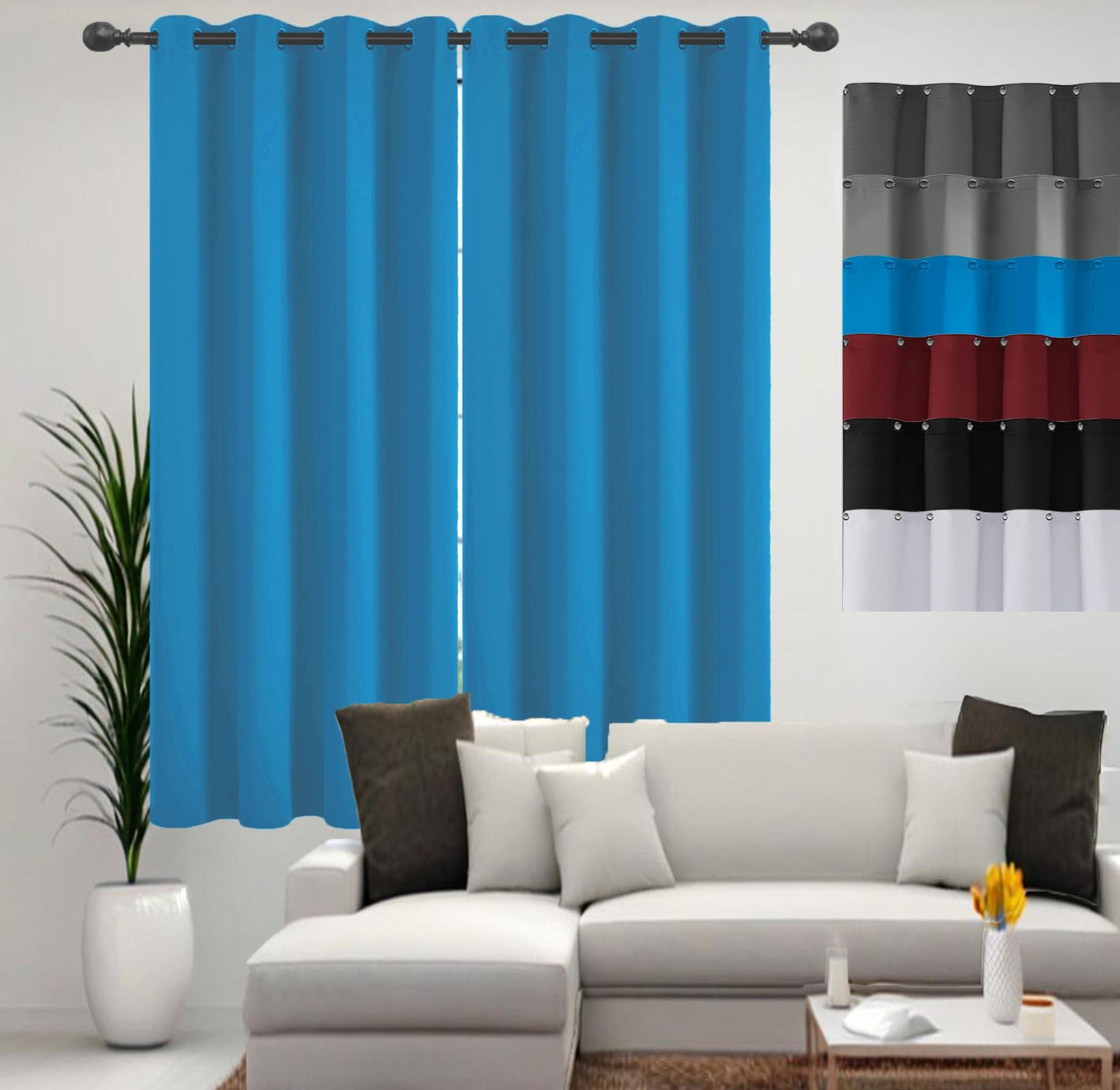 JIAHAO Velvet Curtains 90 x 100 cm Super Soft Pencil Pleat Curtain Door Curtain Drop Eyelet Thermal Curtains & Drapes Short for Bedroom,1 Panels, Sky Blue