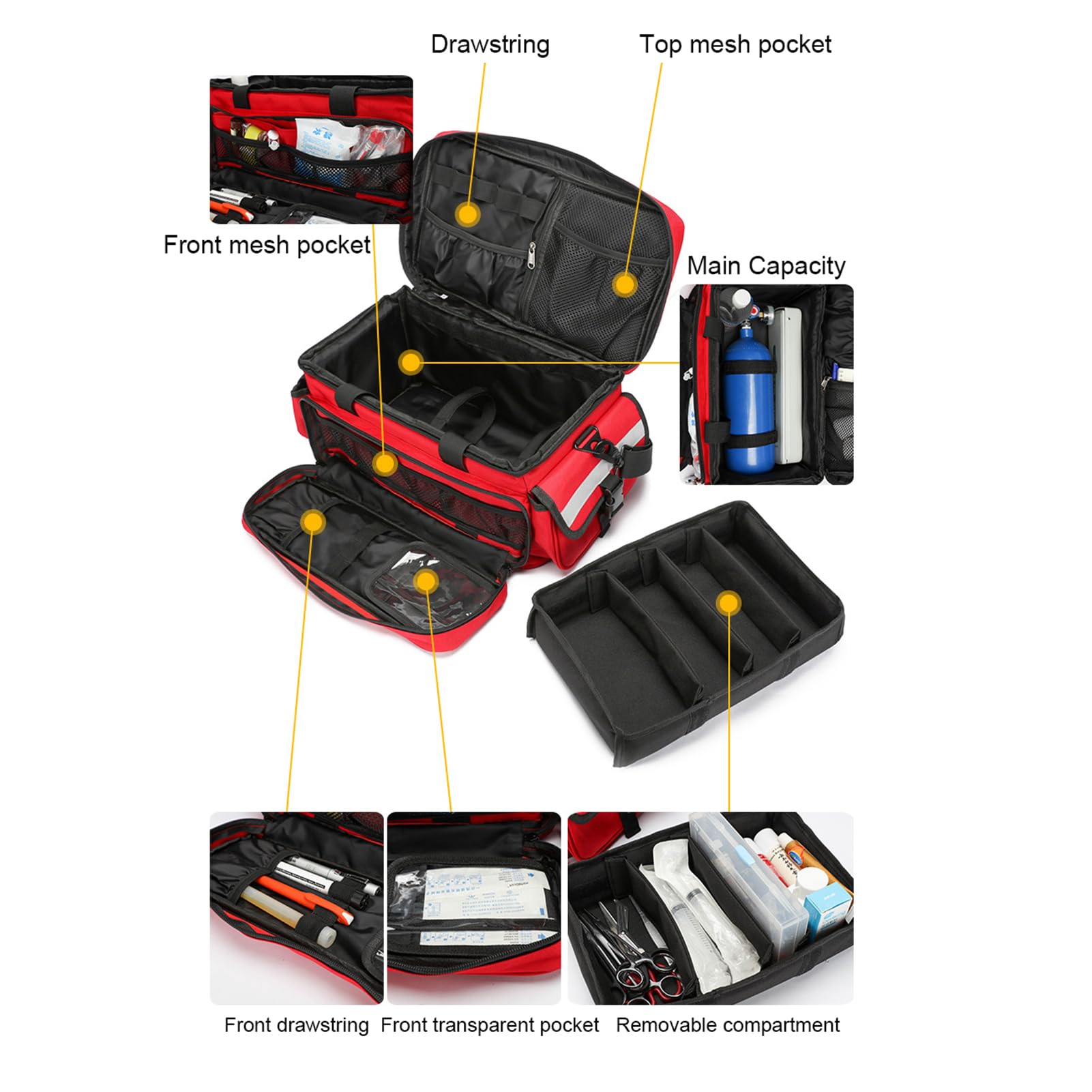 Puste apteczki pierwszej pomocy， Pusta torba na ramię First Responder Trauma EMS 50x30x23cm wielokolorowa(Red)