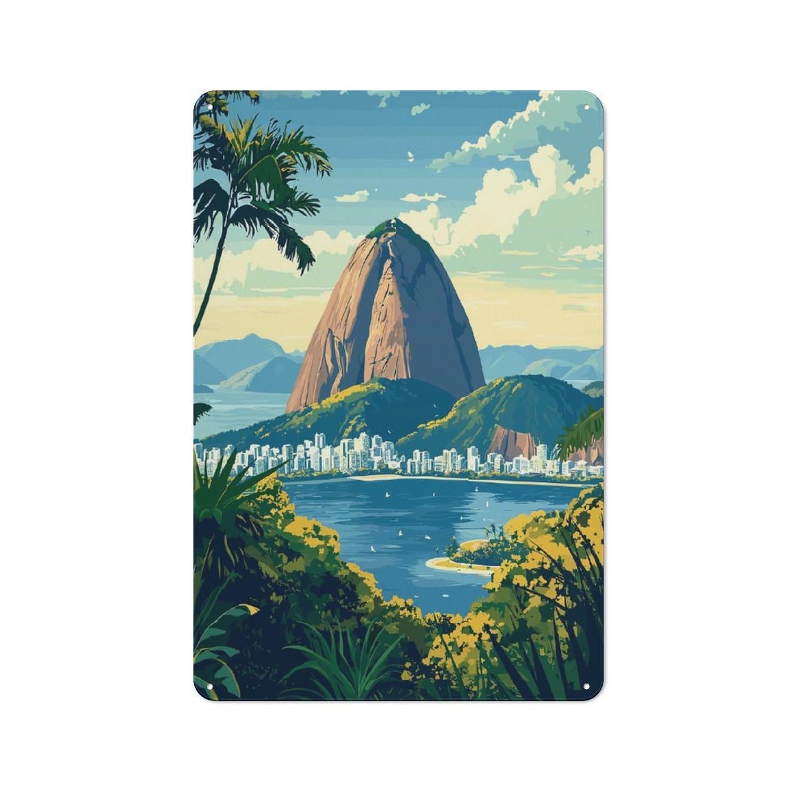 Sugarloaf Mountain, Rio Decorative Tin Plaque 30x20cm, Decorative Novelty Wall Art for Hallway, Home Bar, Garage Or Study