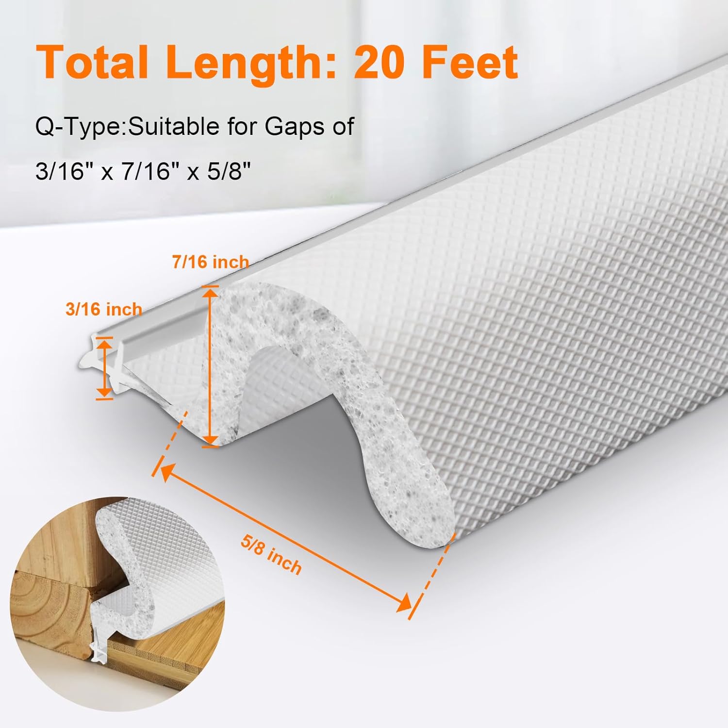 Storystore 20 Ft Weather Stripping Door Seal, Foam Kerf Door Weather Stripping for Doors and Windows Insulation with Slot Card Frame,White