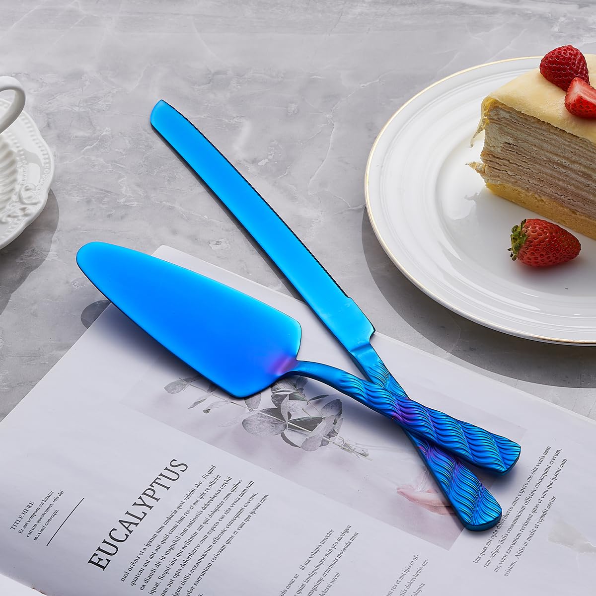 Blue Stainless Steel Cake Knife & Server Set -3