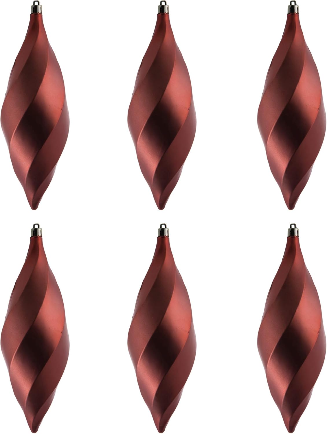 Vickerman 8" Matte Swirl Finial Ornament, Shatterproof Plastic, Holiday Christmas Tree Decoration, 6 Pack, Coral