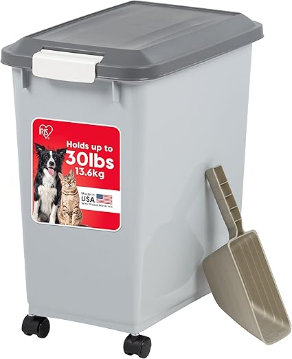 IRIS USA Dog Food Storage Container with Wheels, Airtight Lid,