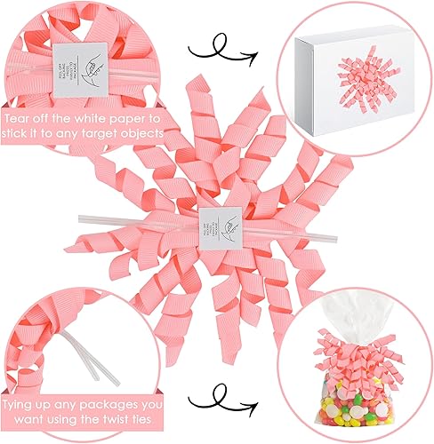 Miniatura 4 de AIMUDI Lazos rizados rosados de 4 pulgadas, lazos de regalo color rosa bebé, lazos de cinta rizada autoadhesivos para envolver regalos, cinta de