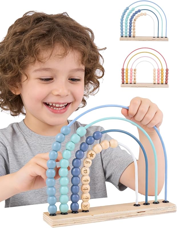 Personalized Rainbow Wooden Abacus Toy, Custom Name Montessori Counting Bead Set, Educational Math Toy for Toddlers, Promotes Fine Motor Skills & Color Recognition, Birthday Gift