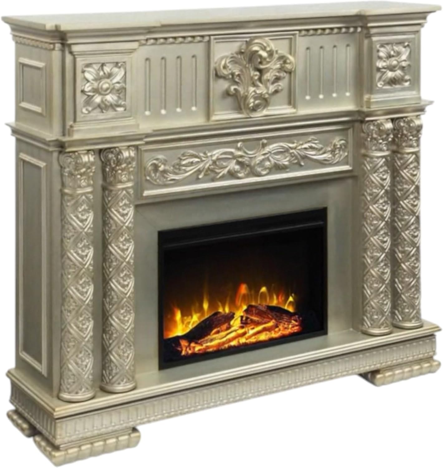 ACME Vendome Transitional Wooden/Glass Fireplace in Gold Patina
