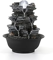 Dyna-Living Tabletop Water Fountain with White LED Lights - Indoor Waterfall for Relaxation, Feng Shui Decor & Humidity Boost