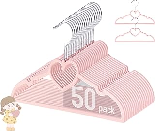 GOSCHE 아기 벨벳 옷걸이 50팩, 27.9cm(11인치) 미끄럼 방지 아동용 행거, 유아 및 유아 의류용, 내구성 있는 울트라 슬림 옷장 오거나이저, 핑크, 50팩