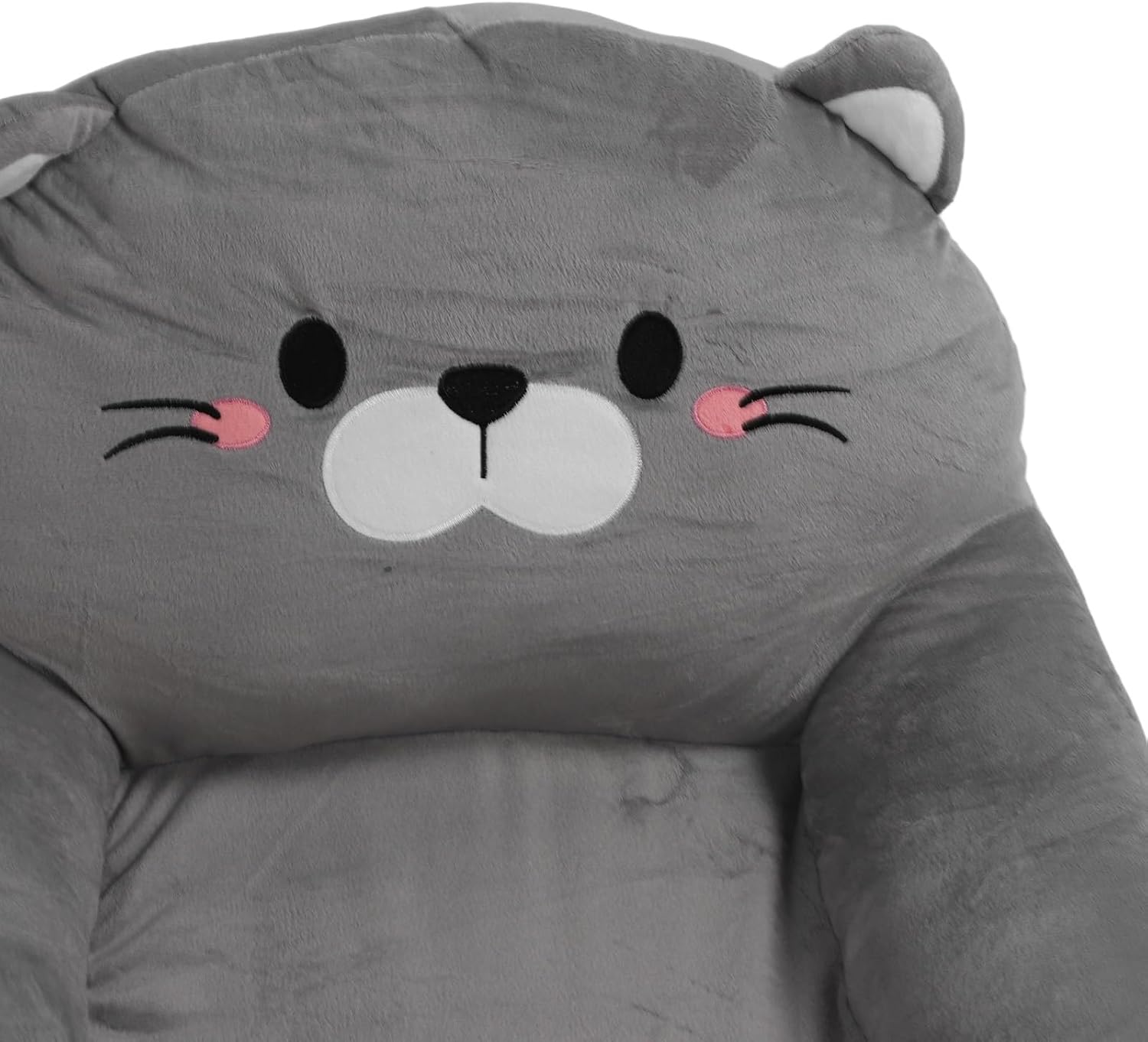 Kids Couch Toddler Chair Plush Fold Out Floor Seating Cushion Grey 3 Layer - Cute Cat Design, Portable and Comfortable, Ideal for Napping and Playing (3 Layers)