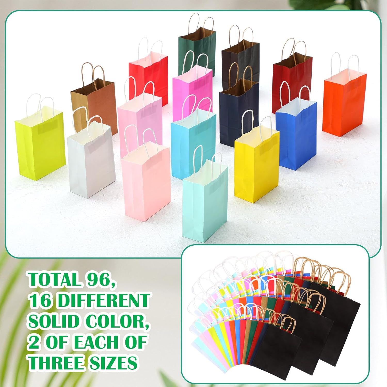 Kolldenn 96 Pcs Gift Paper Bags with Handles Bulk 16 Colors 3 Sizes (large/medium/small) Kraft Shopping Bag Various Sizes for Valentine's Day Christmas New Year Birthday Gift Wrapping Bags - Image 3