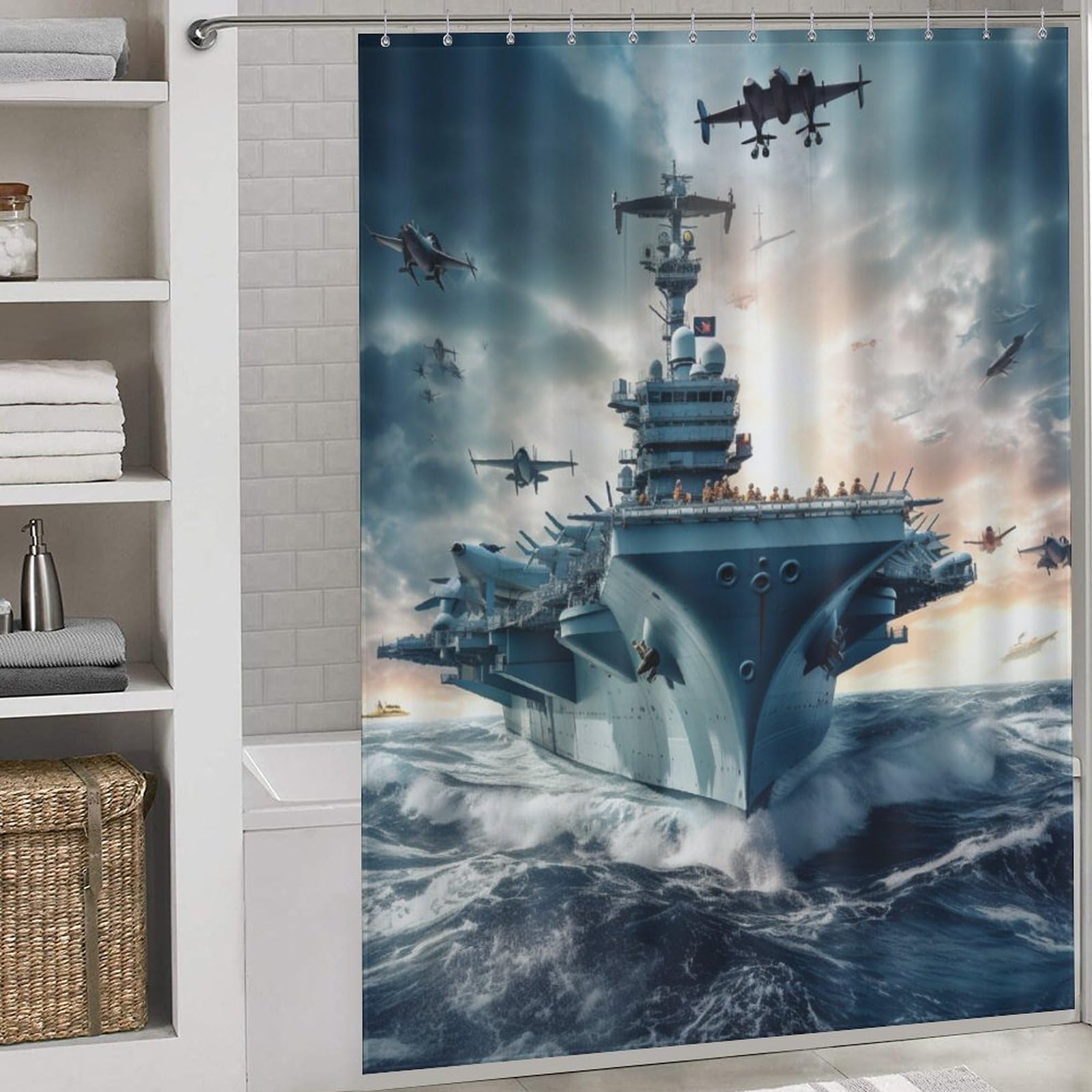 Rideau de douche textile porte-avions 168x183cm pour une salle de bain moderne