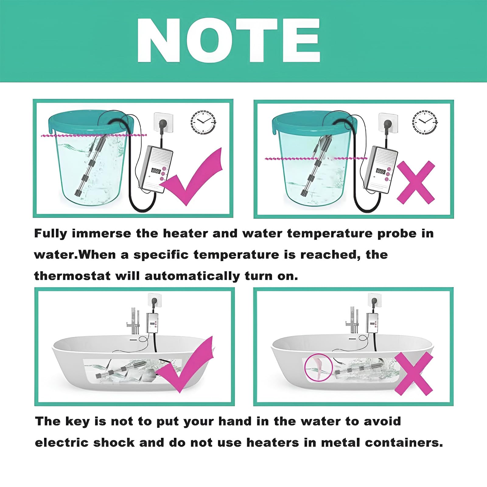 Chauffe-eau électrique Portable, Chauffe-eau Submersible Avec Affichage Numérique De La Température Et Arrêt Automatique, Protection De Sécurité En Acier Inoxydable.