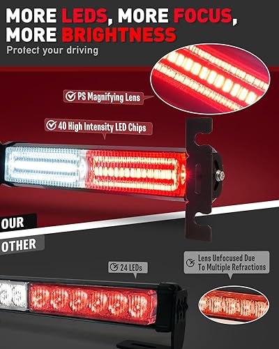 Miniatura 65 de HLauto Barra de luz estroboscópica de emergencia 1002L para asesor de tráfico: luz intermitente de advertencia de seguridad de 40 LED, visera N.° 01