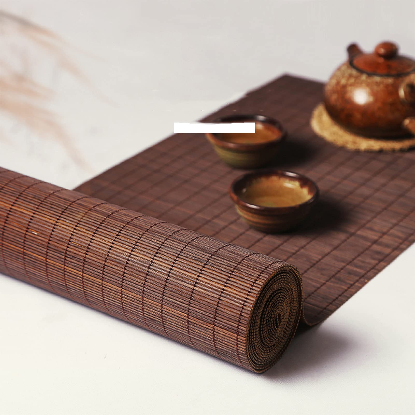 MMQGQ Farmhouse Style Bamboo Table Runner,Retro Hand-woven Placemats，Brown Teahouses Heat-insulating Washable Tea Mats For Party Long Dining Table(Size:35×60cm)