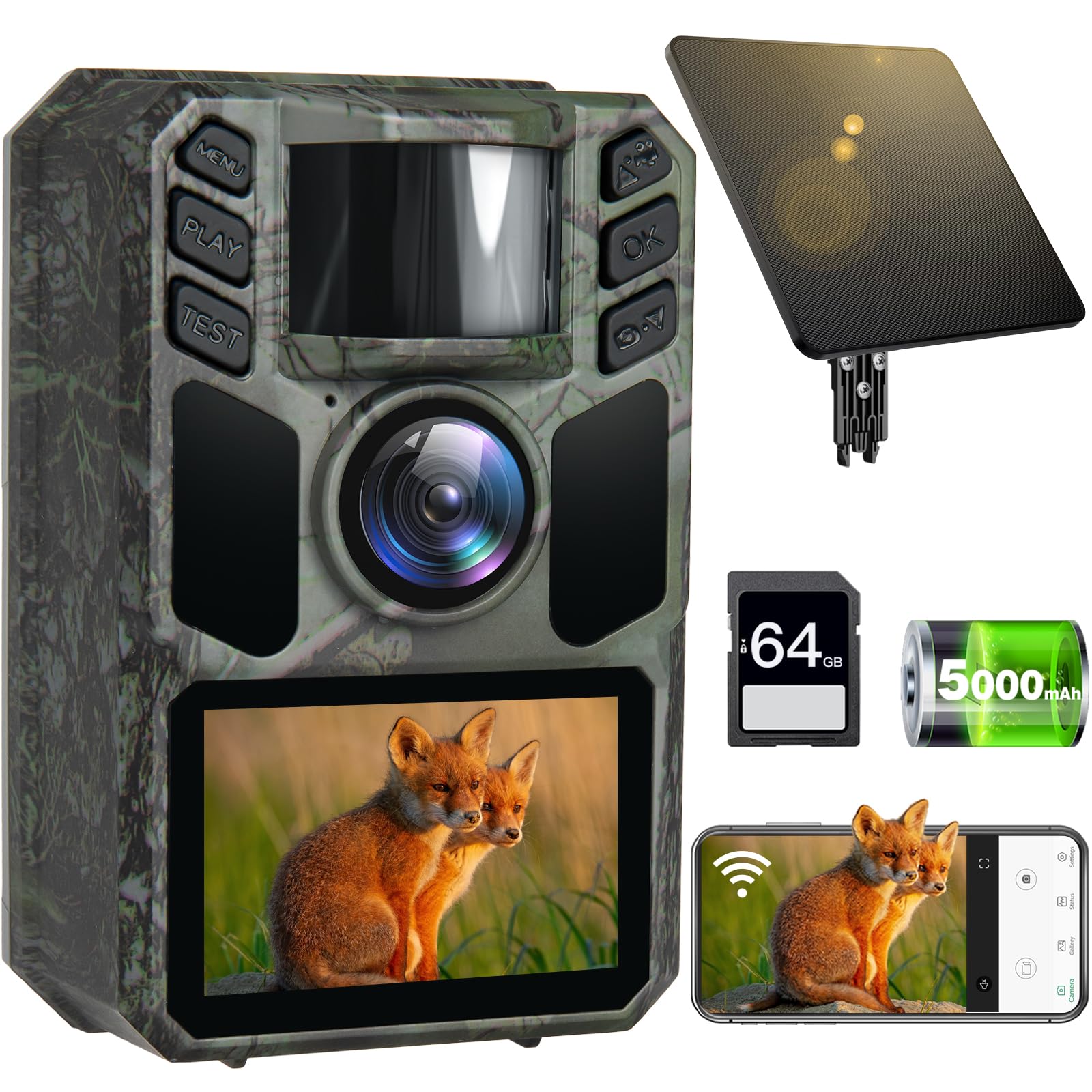 Amazon.com: FKPCAM Trail Camera 4K 64MP Solar WiFi Game