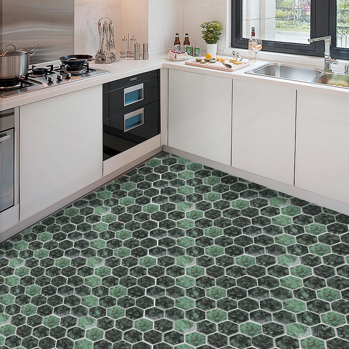 Mosaic Tiles Bulk 36 Pcs 2 inch Hexagon Glazed Ceramic Mosaic Tiles Green Small Tiles Crafts DIY Home Coaster Picture Frames Bath Pool Furniture Decor