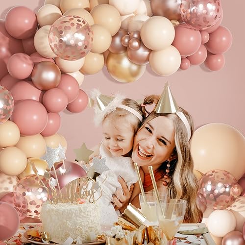 Miniatura 4 de Kit de Arco de Guirnalda de Globos Rosa Sonrojado Polvoriento de 170 Piezas, Globos de Confeti Neutros Bohemios de Color Melocotón Rosa Oro Rosa